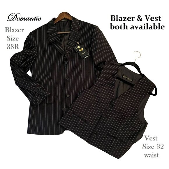 Demantie Mens Pinstriped Blazer Sz 38R and Vest sz 32 Super 150s Hand-Tailored - Picture 3 of 11